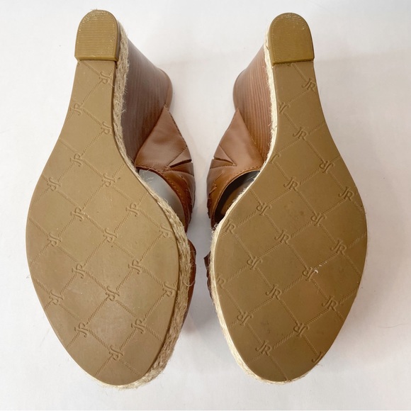 Jack Rogers Sophia Oak Brown Leather Wood Stacked Wedge Slide Sandals Size 6 - Picture 8 of 9